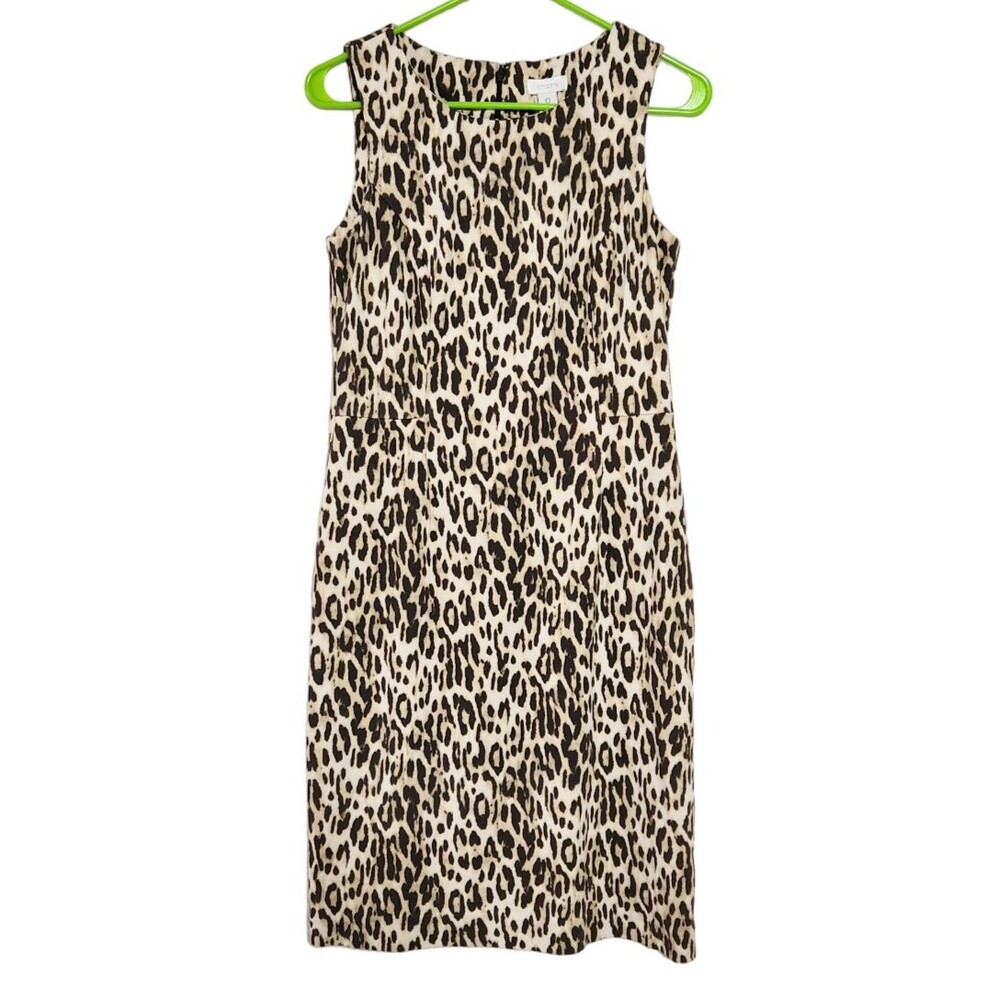 Chicos Womens Sz 0 Sheath Dress Sleeveless Animal Print Leopard Back Zip